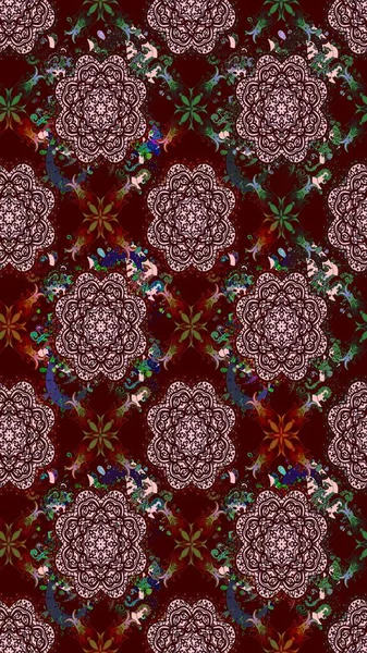 Tekstil, tebrik kartı, boyama kitabı, telefon kılıfı baskısı için kullanılabilir. Kızılderili desenli desenli desenli şal deseni. Etnik Mandala süsü. Raster Henna dövme stili.