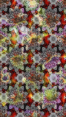 Renkli grunge soyut arka planda Cologray ve nötr çiçeklerle gelişir. Parmak izi, kumaş, duvar kâğıdı, tekstil için raster dokusu. Nakış desenli çiçek deseni..