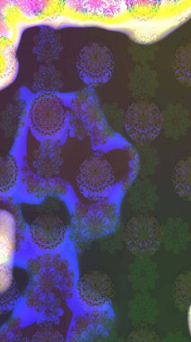 Üzerinde gelincikler ve vadi zambakları olan renkli çiçek desenli nakış deseni. Tekstil tasarımı için yeşil renkli geleneksel halk çiçekleri buketi.