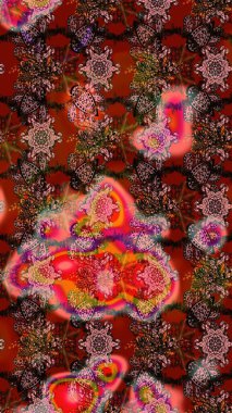 Düz Çiçek Elementleri Tasarımı. Kahverengi ve kırmızı renkte zarif çiçekli suluboya. Raster illüstrasyonu. Renkli Bahar Teması çizim şablonu.