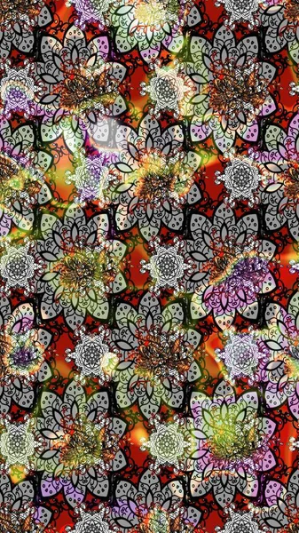 Renkli grunge soyut arka planda Cologray ve nötr çiçeklerle gelişir. Parmak izi, kumaş, duvar kâğıdı, tekstil için raster dokusu. Nakış desenli çiçek deseni..