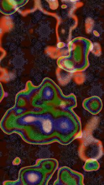 Çiçekler. Soyut etnik raster çizim kalıbı. Vadinin çiçekleri kahverengi ve yeşil renklerde.