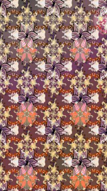 Raster illüstrasyonu. Raster deseni. Kahverengi ve bej renkli yaz çiçekleri. Küçük çiçekte sevimli çiçek deseni var..