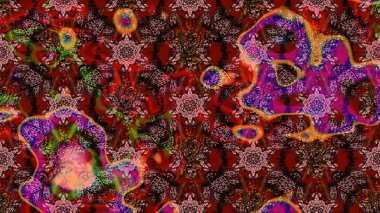 Kırmızı ve kahverengi renkli bitkilerden oluşan parlak çiçekli çizim deseni.