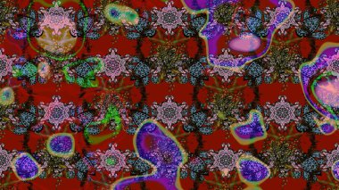 Çiçekli karalama şeklinde Raster çiçek deseni. Nazik, narin çiçek arkaplanı. Kahverengi ve kırmızı renkte çiçekler.