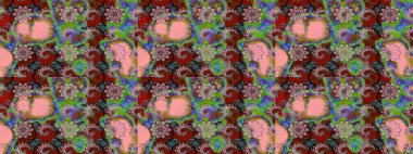 Raster çiçek izi. Klasik taslak çizimi. Çiçek yeşili ve pembe çizim deseni.