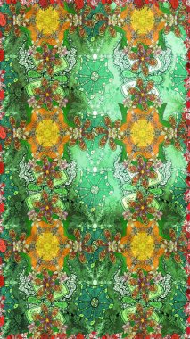 Raster illüstrasyonu. Robot resim. Yeşil renkli çiçekler. Şirin çiçek elementleri..