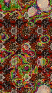 El çizimi. Çiçekli, yapraklı, çiçek desenli eskiz. Raster illüstrasyonu.