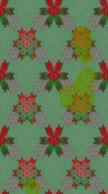 Renkli Bahar Teması eskiz kalıbı. Düz Çiçek Elementleri Tasarımı. Raster illüstrasyonu. Şirin çiçek elementleri. Çizim deseni Modaya uygun kumaş deseni.