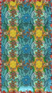 Raster illüstrasyonundaki çiçek desenli çizim. Güzel kumaş deseni. Renkli Bahar Teması eskiz kalıbı. Düz Çiçek Elementleri Tasarımı.