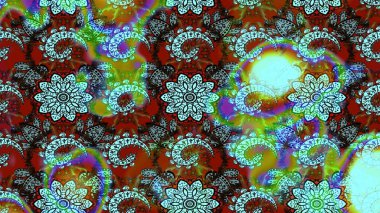 Mavi ve kahverengi renklerde. Raster illüstrasyonu. Güzel kumaş deseni. Raster illüstrasyonunda çiçek deseni çizimi.