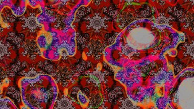 Nakış desenli çiçek deseni. Parmak izi, kumaş, duvar kâğıdı, tekstil için raster dokusu. Renkli grunge soyut arkaplanı colokahverengi ve kırmızı çiçeklerle zenginleştirir.