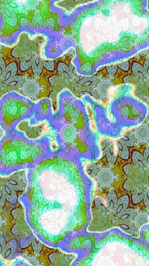 Yaprak ve çiçeklerin suluboya resimleri, yeşil ve mavi renkler üzerine çizimler. Yumuşak, bahar çiçekleri yeşil ve mavi renklerde. Raster illüstrasyonu.