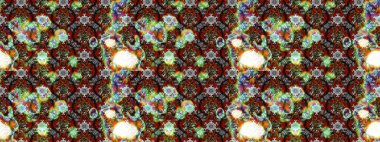 Üzerinde gri ve kahverengi renkte karalamalar olan çiçek desenleri çiz. Raster illüstrasyonu.