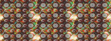 Düz Çiçek Elementleri Tasarımı. Renkli Bahar Teması eskiz kalıbı. Kahverengi ve gri renkli çiçekler. Raster illüstrasyonu. Çiçekli çiçek deseni, suluboya..