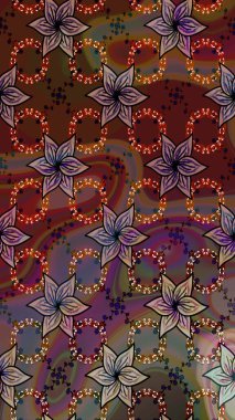 Vadinin çiçekleri kahverengi renklerde. Soyut etnik raster çizim kalıbı. Çiçekler..