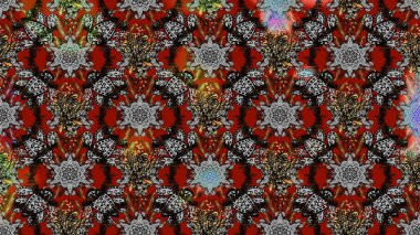 Raster illüstrasyonundaki çiçek desenli çizim. Renkli Bahar Teması eskiz kalıbı. Süslü kumaş deseni. Düz Çiçek Elementleri Tasarımı.