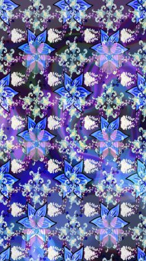 Halk tarzı. Parlak renkli çiçekleri ve mavi yaprakları olan harika bir çiçek deseni. Moda baskıları için zarif bir şablon. Modern çiçek arkaplanı.