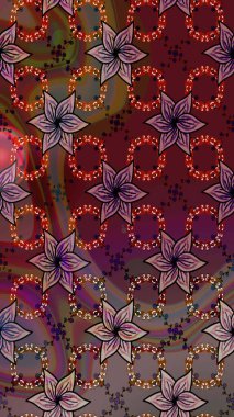 Millefleur 'lar. Küçük kahverengi çiçekli oldukça eski bir besin torbası deseni. Tekstil, kumaş, kapaklar, duvar kağıtları, baskı, paket, koleksiyon defteri, örgü, dekupaj için çiçek arkaplanı..