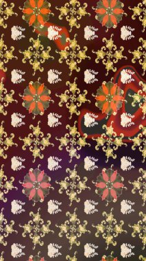 Düz Çiçek Elementleri Tasarımı. Raster Illustrasyon 'daki Çiçek Deseni' nin son moda çizimi. Kahverengi renkli çiçekler. Renkli Yaz Teması çizim şablonu.