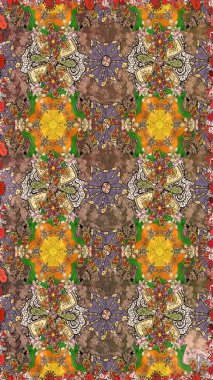 Soyut etnik raster çizim kalıbı. Arkaplan dokusu, duvar kağıdı, kahverengi renkli çiçek teması. Kabile sanatı boho baskısı, klasik çiçek arkaplanı.