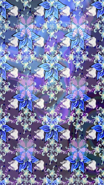 Mavi renkli çiçekler. Raster güzel bir çiçek deseni çizmiş. Tatil havası. Nazik romantik baskı. Bahar mevsimi.