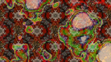 Asya tekstil tarzında. Düz Çiçek Elementleri Tasarımı. Çiçek desenli çizim. Güzel kumaş deseni. Raster illüstrasyonu. Renkli Bahar Teması çizim şablonu.