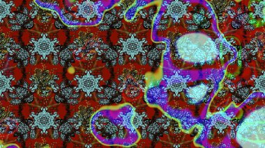 Raster illüstrasyonu. Küçük çiçekli yay deseni çiz. Suluboya tarzında mavi ve kırmızı renkler üzerine.