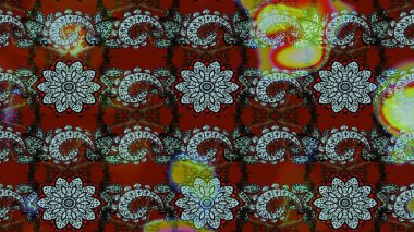 Raster çiçek izi. Çiçeksel kahverengi ve kırmızı çizim deseni. Klasik taslak çizimi. Raster Yumuşak kumaş deseni.