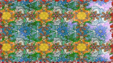 Renkli Yaz Temalı eskiz kalıbı. Sevimli çiçek raster deseni. Yeşil renkli çiçekler. Düz Çiçek Elementleri Tasarımı.