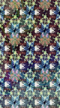 Çiçek ve yapraklı çiçek deseni. Raster illüstrasyonu. Küçük çiçekli şirin desen.