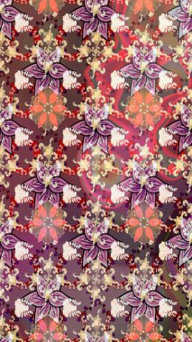 Düz Çiçek Elementleri Tasarımı. Renkli Yaz Temalı eskiz kalıbı. Raster Illustrasyon 'daki Çiçek Deseni' nin son moda çizimi. Güzel kumaş deseni.