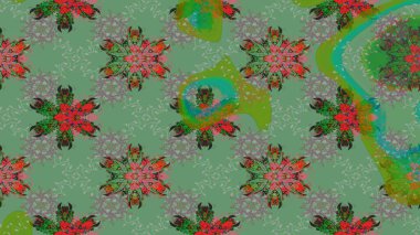 Düz Çiçek Elementleri Tasarımı. Yeşil renkli çiçekler. Renkli Yaz Temalı eskiz kalıbı. Sevimli çiçek raster deseni.