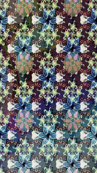 Çiçek ve yapraklı çiçek deseni. Raster illüstrasyonu. Küçük çiçekli şirin desen.