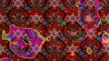 Raster illüstrasyonu. Kahverengi ve kırmızı renklerde güzel bir tekstil. Suluboya çiçekli çiçek deseni.