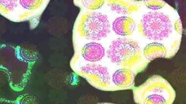 Soyut etnik raster çizim kalıbı. Kabile sanatı boho baskısı, klasik çiçek arkaplanı. Arkaplan dokusu, duvar kağıdı, yeşil ve gri renkli çiçek teması.