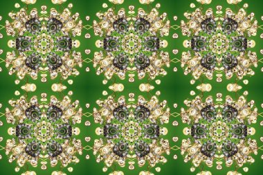 Yeşil, bej ve altın elementli nötr renklerde altın pürüzsüz desen. Yeşil, bej ve altın elementli nötr renklerde kusursuz klasik desen. Noel, kar tanesi, yeni yıl.