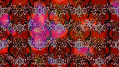 Raster illüstrasyonu. Çizim çiçek deseni duvar kâğıdı olarak kullanılabilir. Kahverengi ve kırmızı renkte çiçekler.