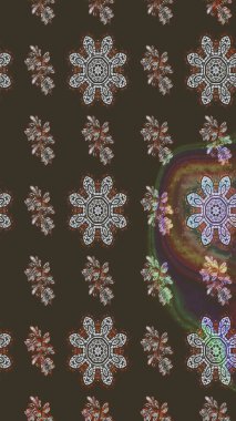 Raster illüstrasyonu. Gri ve kahverengi kıvırcık çiçekler gri ve kahverengi renklerde şekillenir. Klasik çiçek tasarım elementleri.