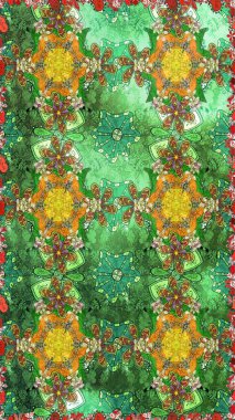 Çiçekler yeşile. Suluboya, elle çizilmiş. Raster hisseleri. Taslak arkaplan deseni.