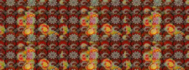 Sevimli çiçek raster deseni. Renkli Yaz Temalı eskiz kalıbı. Düz Çiçek Elementleri Tasarımı. Kahverengi ve kırmızı renkte çiçekler.