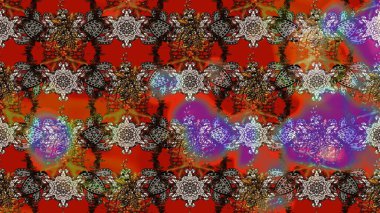 Çiçek desenli eskiz. Düz Çiçek Elementleri Tasarım Raster illüstrasyonu. Renkli Bahar Teması eskiz kalıbı. Kahverengi ve kırmızı renkte çiçekler.