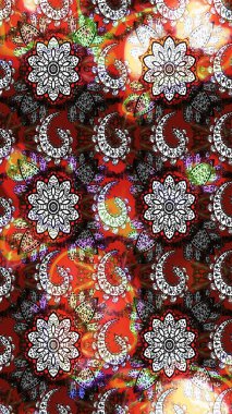 El çizimi çiçek unsurları olan soyut çizim raster deseni. 1950-1960 motifleri. Çiçekli ipek eşarp. Retro tekstil tasarım koleksiyonu. Gri ve kahverengi Gri ve kahverengi.