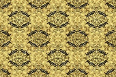 Oriental raster klasik nötr, sarı ve kahverengi ve altın desenli. Raster illüstrasyonu. Kusursuz soyut arkaplan.