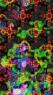 Suluboya çiçekli çiçek deseni. Yeşil renkli Asya tekstili. Raster illüstrasyonu.