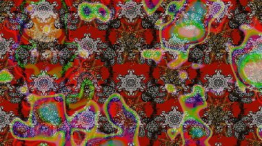 Gri, kahverengi ve kırmızı renklerde bahar çiçekleri. Çiçek ve yapraklı karalama şeklinde Raster çiçek deseni. Raster illüstrasyonu.