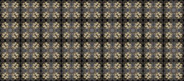 Çiçek süsü kumaş deseni, cam, çiçek desenli metal gri, kahverengi ve bej renklerinde altın elementler. Klasik raster altın pürüzsüz desen.