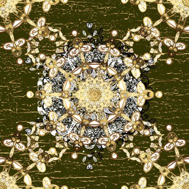 Kusursuz klasik raster altın desenli. Kahverengi ve beyaz renklerde altın elementlerle kusursuz desen. Klasik klasik klasik arka plan. Geleneksel oryantasyon süsü.