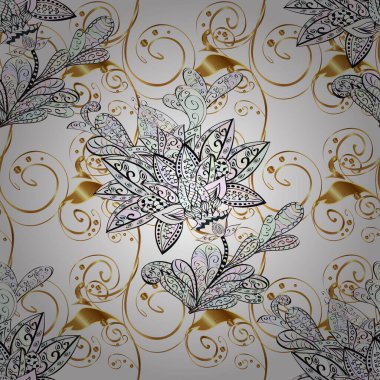 Kusursuz klasik altın desen. Raster geleneksel oryantasyon süsü. Beyaz ve nötr renklerdeki altın desenli altın elementler.