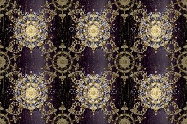 Geleneksel klasik raster altın pürüzsüz desen. Siyah ve kahverengi renklerde altın elementler. Barok tarzında kusursuz bir doğulu süsü..